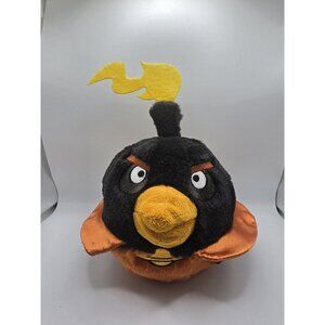 Angry Bird Space Bomb Bird Plush 7" Black w/ Orange Cape Yellow Flame NO Sound